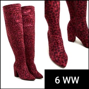 TORRID 6 Wide Leopard Over The Knee Boot Faux Suede Stretch